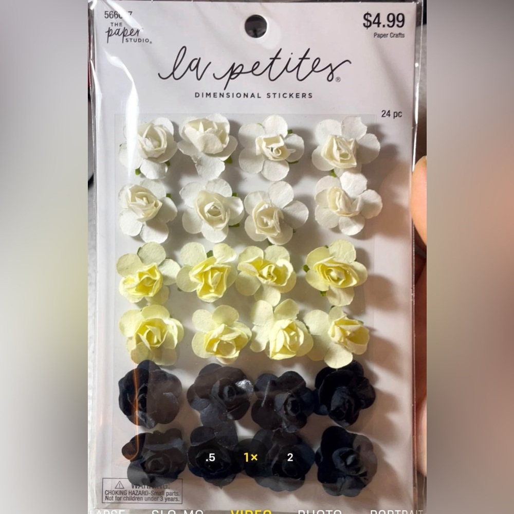 💛 Discontinued 24pcs 3D Rose sticker craft flower paper floral black white
